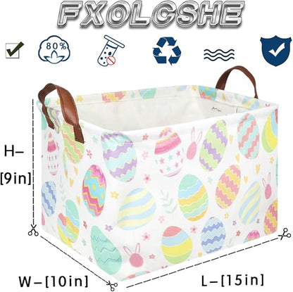 FXOLCSHE Rectangular Easter basket,Dirty laundry basket with handles,Toy storage bin,Laundry basket for girls,Girls Room Decor,Gift Basket(Flower egg)