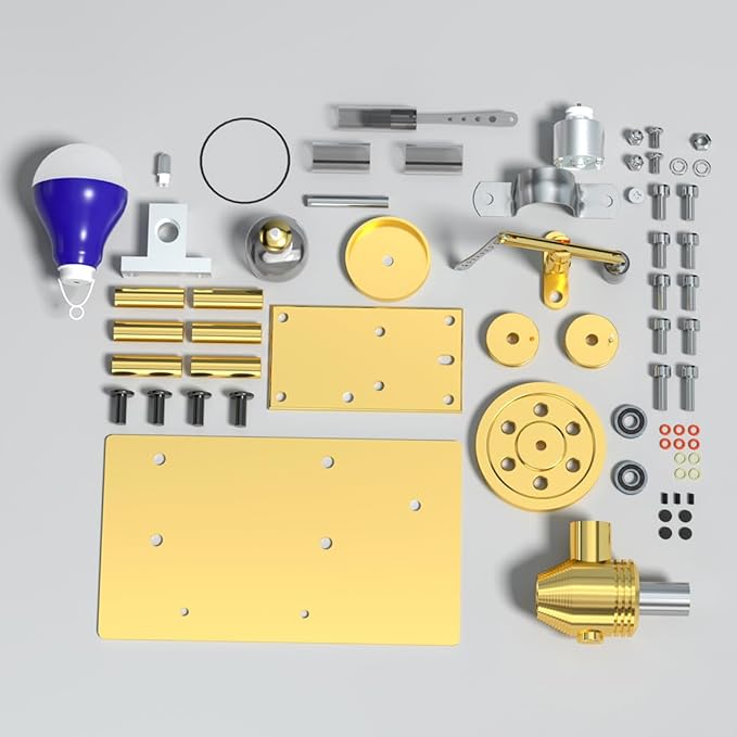 Full Metal Stirling Engine Model Kit, DIY Metal Balance Hot Air Stirling Engine Generator Model with Lights, Science Experiment Kits for Adults and Teens