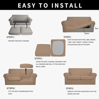 Easy-Going 100% Dual Waterproof Oversized Loveseat Cover Stretch Soft Couch Cover for Dogs, Sofa Slipcover for 2 Separate Cushion Couch Leakproof Furniture Protector for Kids, Pets Camel