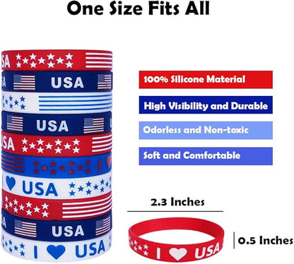 American Flag Silicone Bracelet 40Pcs, Presidential Inauguration Patriotic Party Fourth 4th of July Party Accessories Wristband USA Veterans Day Red White and Blue Decoration Memorial Day Favors