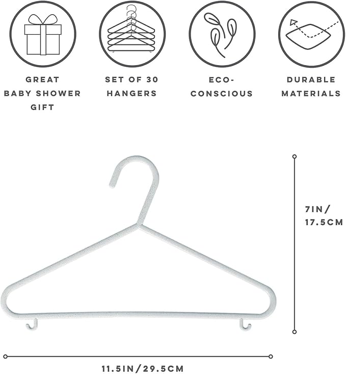 3 Sprouts Sustainable Wheat Straw Plastic Toddler & Kids Hangers – Pack of 30 Infant Baby Clothes Hangers for Closet Organization – Small Children's Hanger for Nursery - Speckled Gray