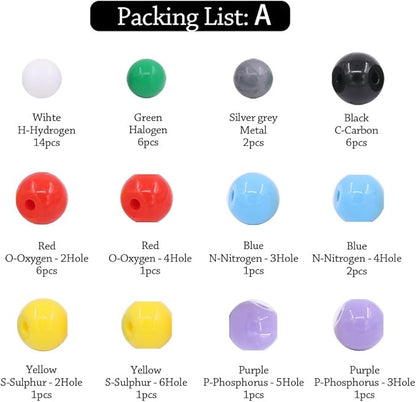 Swpeet 92 Pcs Chemistry Molecular Model Student and Teacher Set, Molecular Model Set for Inorganic & Organic Chemistry - 52 Atoms & 37 Bonds & 3 Orbitals