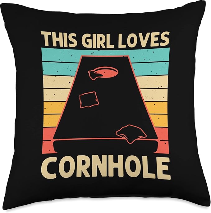 Cool Cornhole Gifts Cornhole Accessories & Stuff Funny Cornhole for Girls Kids Sack Toss Game Bean Bag Player Throw Pillow, 18x18, Multicolor