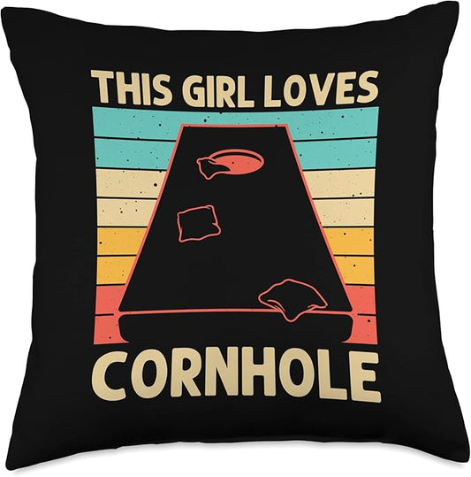 Cool Cornhole Gifts Cornhole Accessories & Stuff Funny Cornhole for Girls Kids Sack Toss Game Bean Bag Player Throw Pillow, 18x18, Multicolor