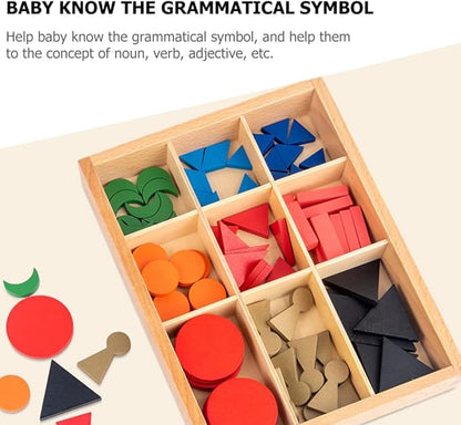 Kisangel Toddler Toys Educational Toys 1 Set Wooden Grammar Symbols with Box Child Grammar Symbol Preschool Training Wood Education Toys Preschool Language Learning Baby Toys