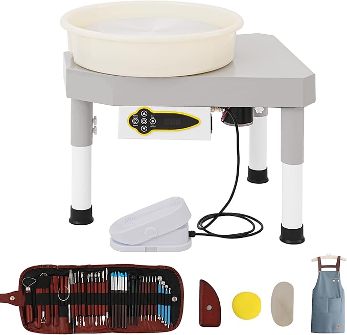 14" 450W Electric Pottery Wheel with LCD Panel Adjustable Speed Foot Pedal,Detachable Basin,Heighten Desk Legs,Clay Toolfor Kids, Adults, Beginners, Home DIY & Professional Pottery Making