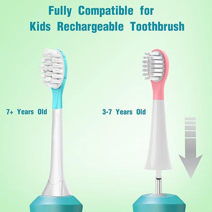 Kids Replacement Toothbrush Head Soft Brush for 7+ Child Plague Removal Blue 4 Pack & 4 Hygienic Cover Compatible with Phillps Kids Electric Toothbrush HX6320, HX6340, HX6032/94, HX6321, HX6042 Blue