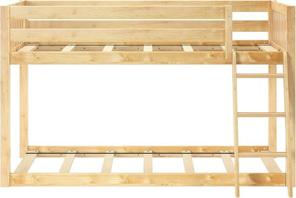 Max & Lily Fundamental Twin Low Bunk Bed, Kids Solid Wood Modern Bed Frame with Strong Wooden Slats, Non-Toxic Finishes, High Weight Capacity, Natural