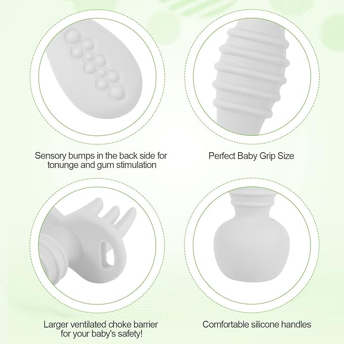 4pcs Silicone Baby Spoons Self Feeding 6+ Months, BPA Free Baby Led Weaning Spoons Training Spoon Toddler Self Feeding Utensils for 6-12 Months Babies (Grey)