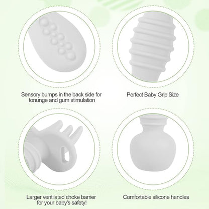 4pcs Silicone Baby Spoons Self Feeding 6+ Months, BPA Free Baby Led Weaning Spoons Training Spoon Toddler Self Feeding Utensils for 6-12 Months Babies (Grey)