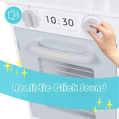 HONEY JOY Kids Kitchen Playset, Toddlers Wooden Play Kitchen Set w/Microwave, Sink, Stove & Oven, Cookware Utensils, Large Storage Shelf, Little Chef Pretend Play Toy Kitchen Set for Boy Girl Age 3+