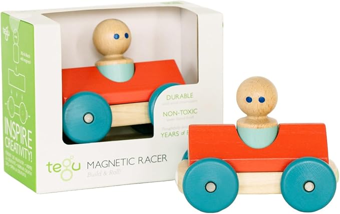 3 Piece Tegu Magnetic Racer Building Block Set, Poppy