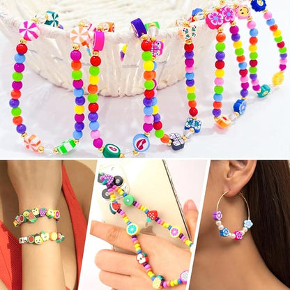 JOICEE 480PCS Fruit Flower Polymer Clay Beads, 24 Style Cute Heart Mushroom Clay Beads Charms for Jewelry Necklace Earring Making, DIY Bracelet Making Kit Accessories for Women Girls