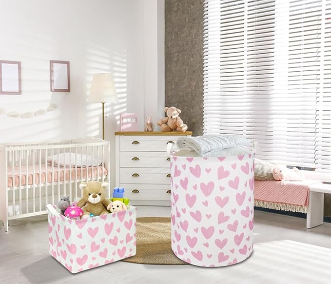 NTAOHAMPER Pink Heart Laundry Hamper, Laundry Basket, Girls Nursery Hamper,Waterproof Storage Bin for Bedroom,Clothes Organizer Basket, Room Decor(Pink Heart)