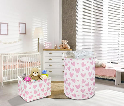 NTAOHAMPER Pink Heart Laundry Hamper, Laundry Basket, Girls Nursery Hamper,Waterproof Storage Bin for Bedroom,Clothes Organizer Basket, Room Decor(Pink Heart)