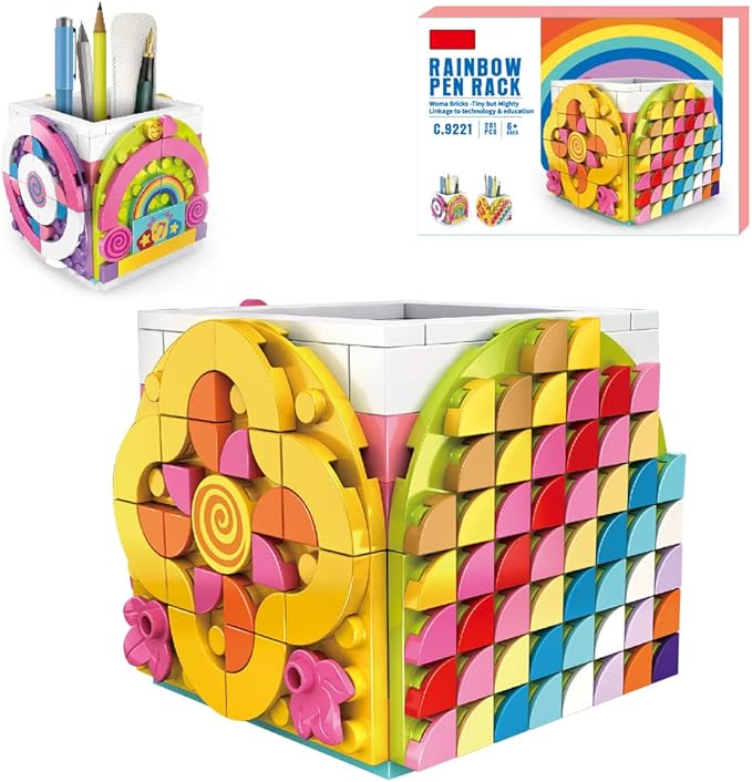 SIENON Dots Rainbow Pencil Holder, DIY Creative Craft Decorations Kit, Bricks Pen Holder, Building Blocks Pencil Jewelry Organizer Box, Fun Craft Kit Dots Construction Toys for Birthday Christmas Gift
