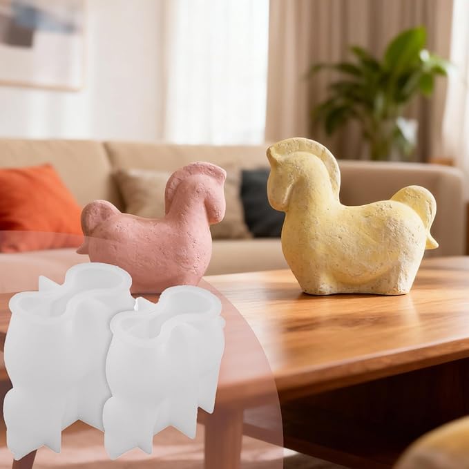 2Pcs European-Style Horse Resin Casting Silicone Molds Exquisite Pony Epoxy Molds for Plaster Cement Concrete Home Decoration Candle Making Art Crafts DIY Handmade Ornaments Party Favors