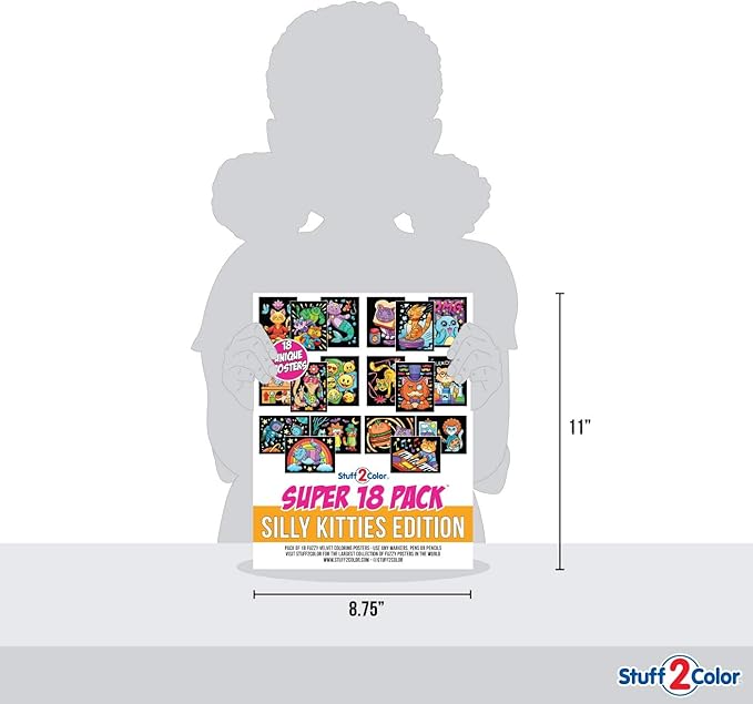 Super Pack of 18 Fuzzy Coloring Posters (Silly Kitties Edition) - Arts & Crafts for Kids, Toddlers, Girls, Boys & Adults - Great for Family Fun Activities or Coloring with Friends (1 Pack)