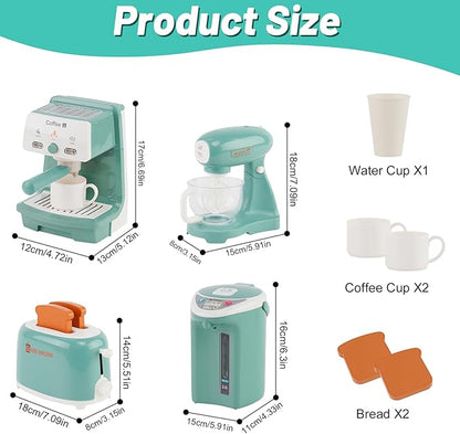 Kitchen Appliances for Kids Pretend Play Set Cooking Toys with Coffee Maker, Blender, Mixer, Toaster, Play Food, Utensils Kitchen Accessories Set for Girls Boys Gift