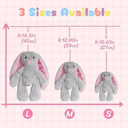 Personalized Bunny Stuffed Animal with Custom Name Embroidered, Soft Plush Rabbit for Baby Girls & Boys, Emotional Support Toy for Toddlers 1-3, 1st Birthday Gift, Grey, 10" 13" 16"