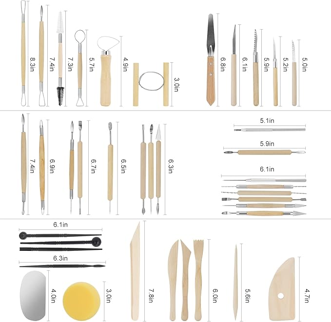 Pottery Supplies Clay Tools for Sculpting, Yagugu 39Pcs Basic Wood Ceramics Carving Polymer Clay Tool Supplies kit Supplies for Kids Adults and Artists Modeling Shaping Building for Art&Craft Gifts