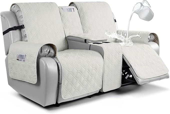 VANSOFY Loveseat Recliner Cover with Console 100% Waterproof Sofa Slipcovers Non-Slip Reclining Couch Cover Split Sofa Covers Furniture Protector for Pets, Dogs(Beige)