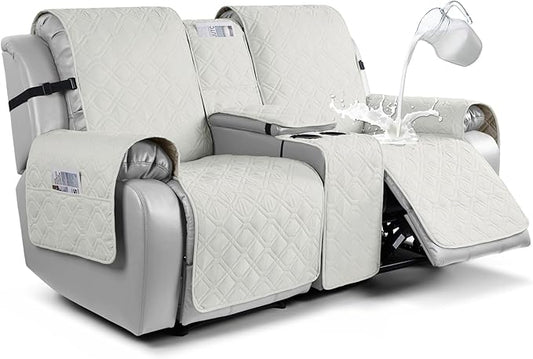 VANSOFY Loveseat Recliner Cover with Console 100% Waterproof Sofa Slipcovers Non-Slip Reclining Couch Cover Split Sofa Covers Furniture Protector for Pets, Dogs(Beige)