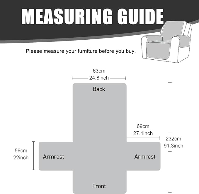 Waterproof Recliner Chair Couch Cover, Anti Slip Recliner Chair Sofa Covers with Elastic Bands,Furniture Protector for Kids, Pets, Dog and Cat (1 Cushion Loveseat, Dark Gray)