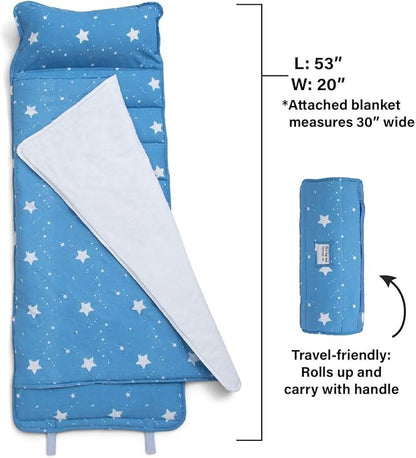 Delta Children Nap Mat - Includes Pillow & Blanket for Toddlers and Kids; Features Carry Handle w/Strap Closure and Name Tag; Rollup Design is Ideal for Preschool and Daycare; Personalization Optional