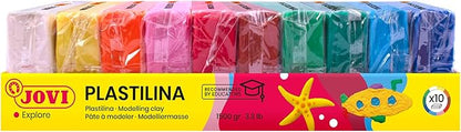 Jovi - Non Drying Modeling Clay, Endlessly Reusable Plasticine, Set of 10 Bars, Each 1.75oz, Non-Toxic and Gluten-Free, for Arts and Crafts Projects