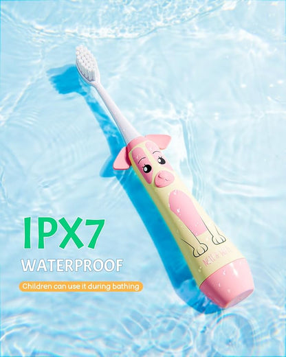 NELL&WELL Kids Electric Toothbrush, 2-Min Timer, 3 Modes with Memory, IPX 7 Waterproof, Battery Powered Kids Toothbrush with 3 Soft Bristles Heads for Children Boys and Girls Ages 3+…