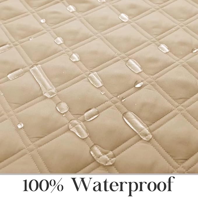 TOMORO Non-Slip Oversized Recliner Sofa Cover - 100% Waterproof Recliner Chair Slipcover Furniture Protector, Washable Couch Cover with Elastic Straps for Dog and Kids, Beige, 30 Inch Middle