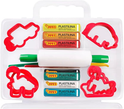 Jovi Plastilina Reusable and Non-Drying Modeling Clay Combo Pack with Carrying Case, 8 Bars of .88oz Clay, 12 Clay molds, 3 Clay Tools, Plus Clay Rolling pin