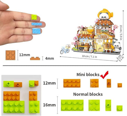 Panda Street Scene Building Kit, Openable Taiyaki Shop Building Set for Boys Girls Age 8+,858pcs Mini Bricks