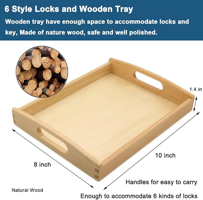 Montessori Lock and Key Toy Set for Toddlers, Montessori Elementary Materials Educational STEM Toy Matching Games Lock Set with Wooden Tray for 3 4 5 Year Old Kids