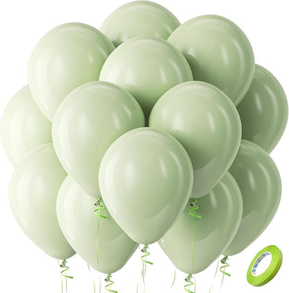 Bezente Sage Green Balloons Latex Party Balloons - 100 Pack 12 inch Round Helium Dusty Boho Green Balloons for Wedding Birthday Dinosaur Jungle Golf Football Theme Party Decorations