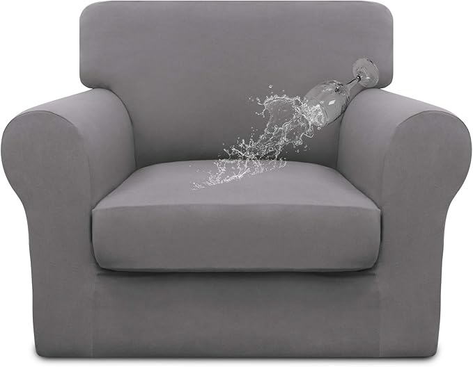 Easy-Going 100% Dual Waterproof Chair Cover Stretch Soft Couch Cover for Dogs, Sofa Slipcover for 1 Separate Cushion Couch Leakproof Furniture Protector for Kids, Pets Light Gray