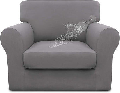Easy-Going 100% Dual Waterproof Chair Cover Stretch Soft Couch Cover for Dogs, Sofa Slipcover for 1 Separate Cushion Couch Leakproof Furniture Protector for Kids, Pets Light Gray