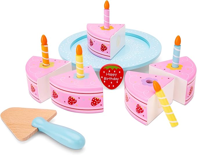 New Classic Toys Wooden Ice Cream Set Pretend Play Toy for Kids Cooking Simulation Educational Toys and Color Perception Toy for Preschool Age Toddlers Boys Girls