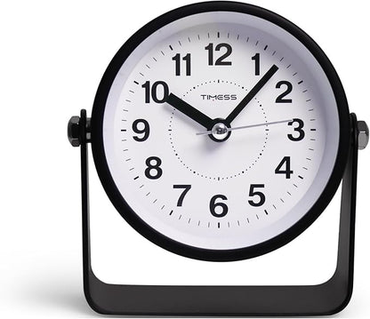 Analog Alarm Clock, Silent Non-Ticking Quartz Movement, Battery-Operated with Snooze & On-Demand Light, Easy to Set Gentle Wake Bedside Desk Clock, Ideal for Home, Travel, Office (Black)