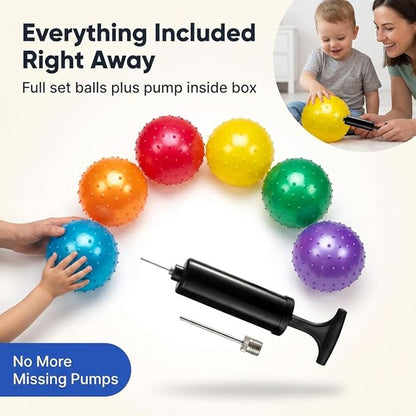 Bedwina Mini Knobby Balls - Bulk 5 Inch Sensory Balls and Spiky Massage Stress Balls with Pump, Fun Bouncy Ball Party Favors