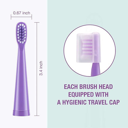 Vekkia Princess Electric Toothbrush Replacement Heads - 7X More Plaque Removal, End-Rounded 3D Curved Soft Bristles, Comfortable & Efficient Clean Teeth, Perfect for Kid Small Mouth, Purple (4 Pack)