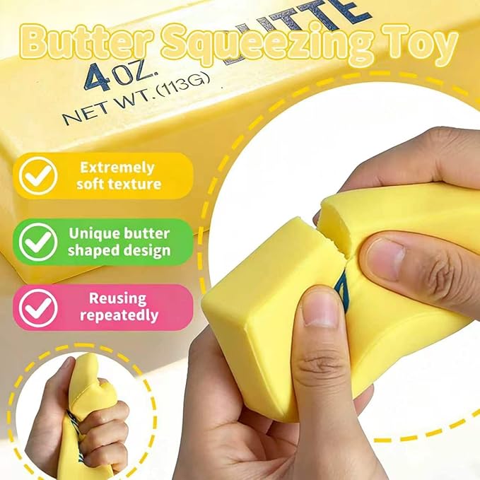 2026 Upgraded Slow Rebound Butter Squeeze Stress Balls, Easter Basket Stuffers, Soft Butter Stick Squishies Toy, Slow Rising Sensory Fidget Toy for Stress Relief & Calming
