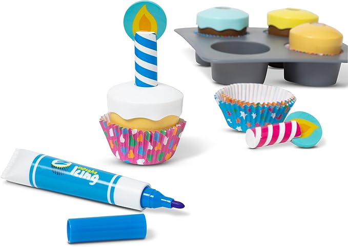 Melissa & Doug Bake and Decorate Wooden Cupcake Play Food Set - FSC Certified