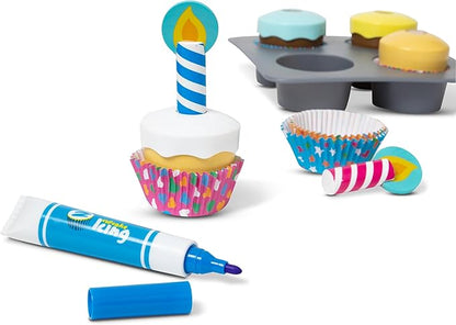 Melissa & Doug Bake and Decorate Wooden Cupcake Play Food Set - FSC Certified