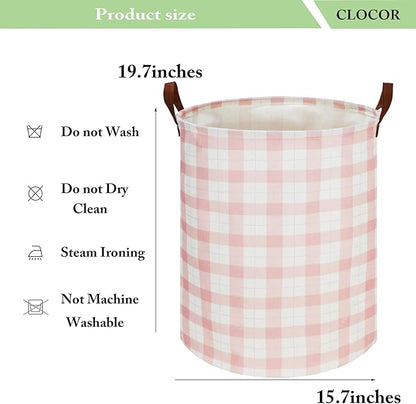 CLOCOR Kids Laundry Basket,Waterproof Baby Boys Nursery Hamper,Collapsible Fabric Storage Container,Toys Bin,Room Decor,Gift Basket（Pink Grid