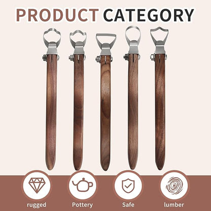Sthmeyue Mug Handle Carving Tool, Pottery Handle Making Tools Set,5 PCS Walnut Wood Handle Sculpting & Carving Tools, Durable & Comfortable, Ideal for Shaping Clay Cup Handles
