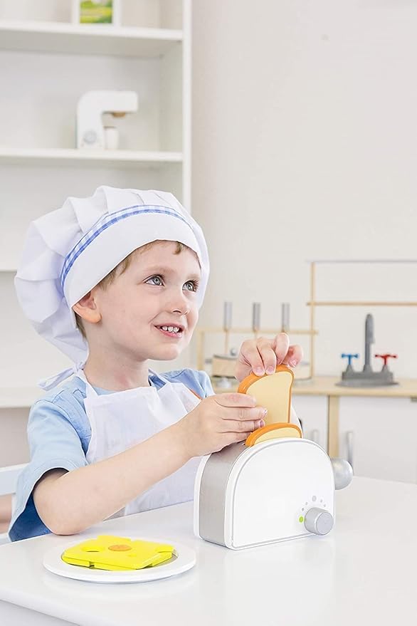 Small Foot Wooden Toys Breakfast Set Including Toaster, Toast and Much More a Complete playset for Play Kitchens Designed for Children Ages 3+, Multi (10594)