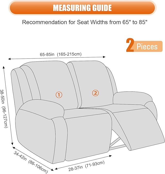 VANSOFY Oversized Recliner Cover, 2-Pieces Stretch Reclining Couch Cover with Pockets Loveseat Sofa Slipcovers Soft Washable Furniture Protector for Dogs Cats(Light Gray)