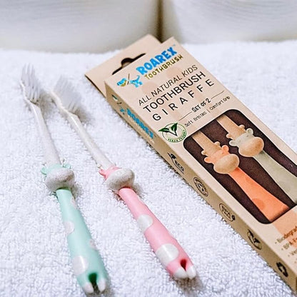 ROARex® All-Natural Eco Friendly Kids Toothbrush Made from Plants - Giraffe 4-36m - Baby to Toddler - Rose/Mint - 4pk | 1% for The Planet Product